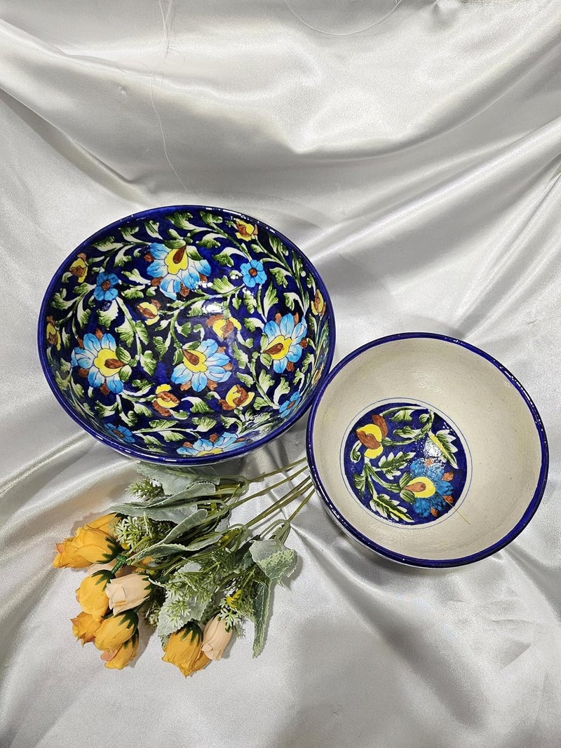 Tradition Treasure Ceramic Soup Bowls Set of 2 7  8 Cereal Bowls for Kitchen Colorful Vibrant Patterned Bowls for Kitchen Decor and Housewarming Gift Blue Horizon - Image 1