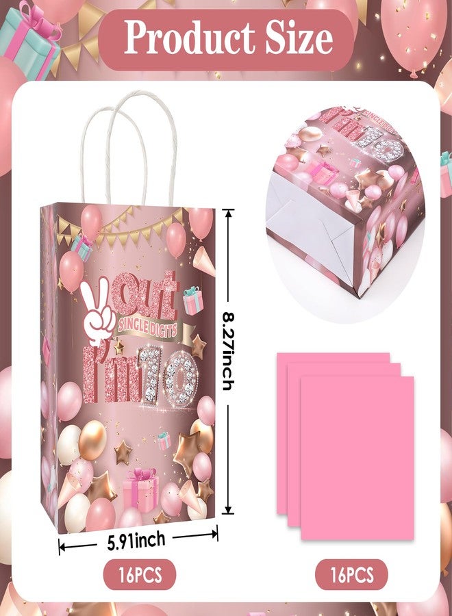 TAKEALOOKO 10th Birthday Gifts Bags - 16 Pcs Peace Out Single Digits I'm 10 Gift Bag with Tissue Paper, Rose Pink Gold Goodies Bag for Girls 10 Years Old Party Favors - Image 5