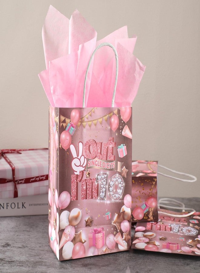 TAKEALOOKO 10th Birthday Gifts Bags - 16 Pcs Peace Out Single Digits I'm 10 Gift Bag with Tissue Paper, Rose Pink Gold Goodies Bag for Girls 10 Years Old Party Favors - Image 3
