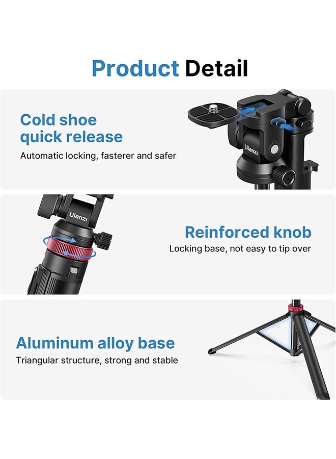 يولانزي حامل ثلاثي القوائم ULANZI MT-78 قابل للتمديد للهاتف، حامل ثلاثي القوائم معدني لعصا سيلفي مقاس 72.83 بوصة مع مشبك هاتف 2 في 1، حامل ثلاثي القوائم للكاميرا برأس كروي 360 درجة مع حذاء بارد لهاتف iPhone وSony وCanon، خفيف الوزن للسفر - Image 4
