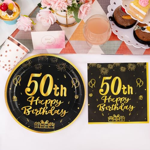LDFDRT 50th Paper Party Plates And Napkins 50pcs 9" Black Birthday Party Dessert Tableware Happy Birthday Decorations Party Supplies - Image 4