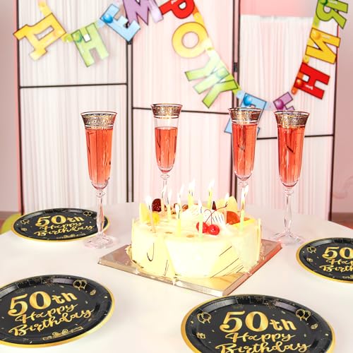 LDFDRT 50th Paper Party Plates And Napkins 50pcs 9" Black Birthday Party Dessert Tableware Happy Birthday Decorations Party Supplies - Image 5