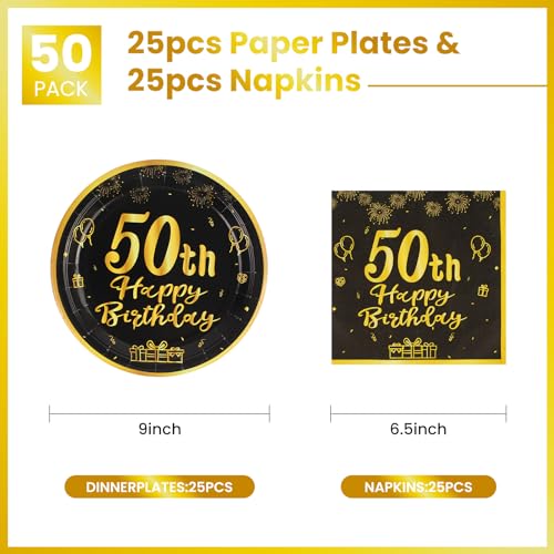 LDFDRT 50th Paper Party Plates And Napkins 50pcs 9" Black Birthday Party Dessert Tableware Happy Birthday Decorations Party Supplies - Image 2