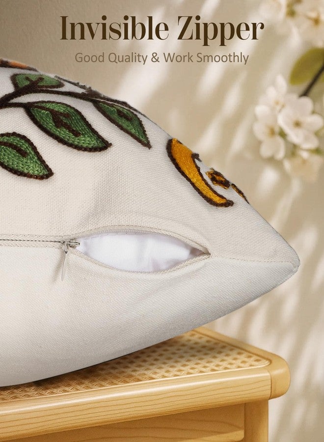 Kokaaee Embroidered Throw Pillow Covers 18x18 Inch - Summer Boho Decorative Pillow Cover with Zipper for Living Room Couch Sofa Bed Aesthetic Design Sunflower Moon Linen Cushion Pillowcase - Image 3