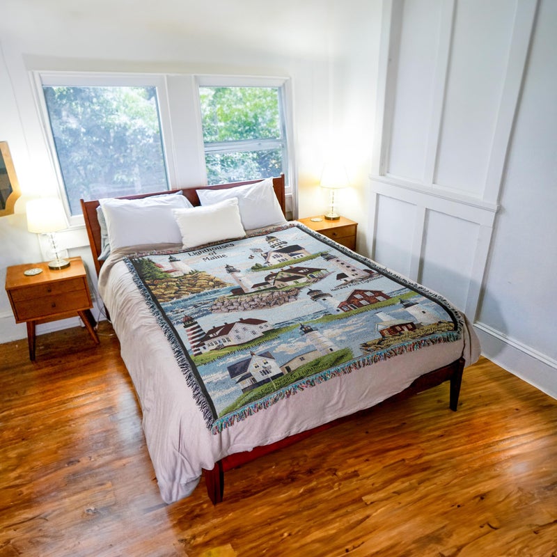 Pure Country Weavers Lighthouses of Maine Blanket - Bass Harbor Cape Elizabeth Halfway Rock Sequin Neddick West Quoddy Portland Pemaquid - Coastal Ocean Gift Tapestry Throw Woven from Cotton - Made in the USA (72x54) - Image 3