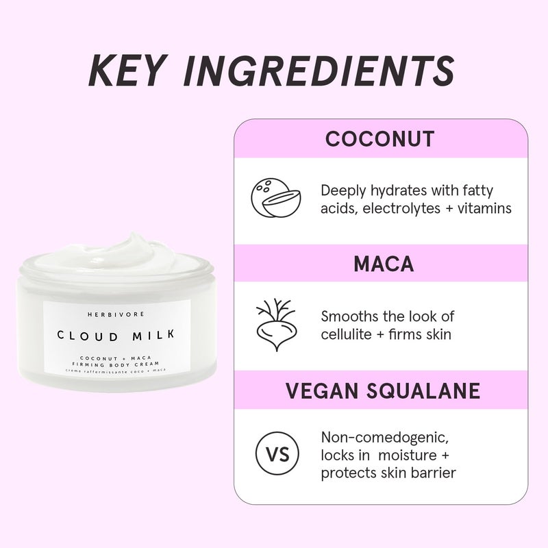 HERBIVORE Cloud Milk Coconut + Maca Firming Body Cream I Fast Absorbing Moisturizer for Smoother, Firmer Looking Skin I Vegan, for All Skin Types, 195 mL / 6.6 oz - Image 2