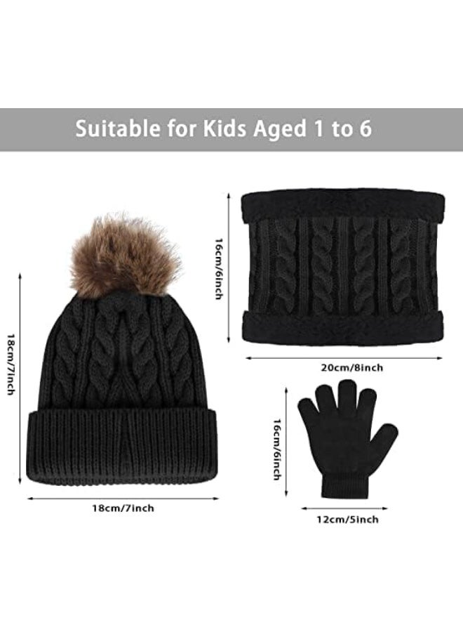 Kids Beanie Hat Scarf Gloves Set, Kids Winter Beanie Hat Scarf Gloves Set, Knit Winter Warm Set, Knit Thick Warm, Soft and Comfortable, for Toddler Boys Girls for 1-6 Years Old - Image 2