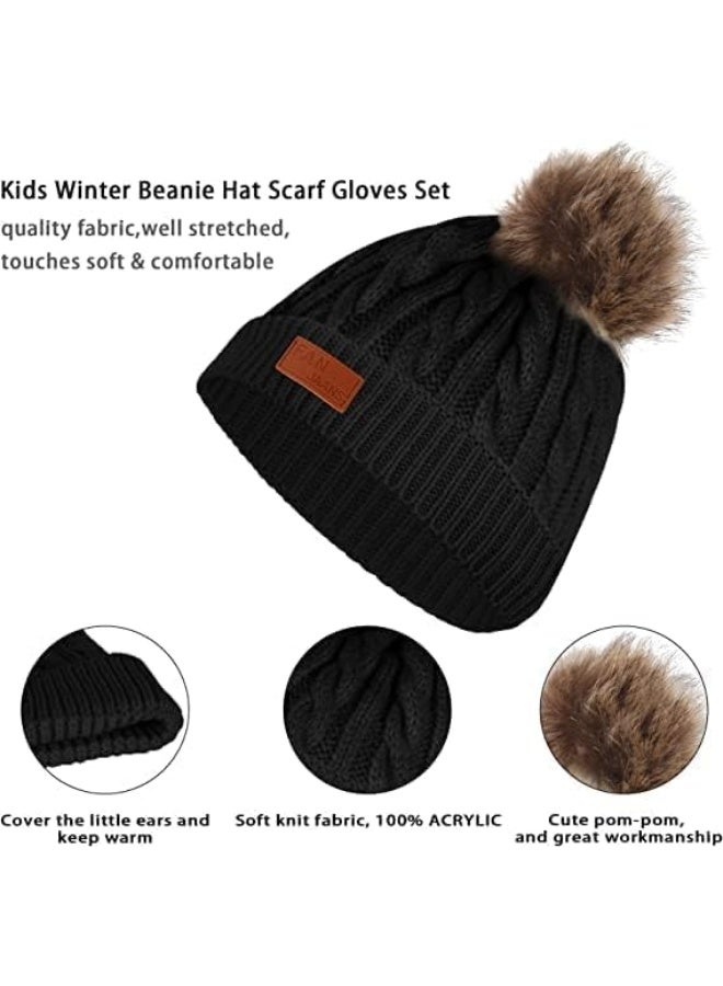 Kids Beanie Hat Scarf Gloves Set, Kids Winter Beanie Hat Scarf Gloves Set, Knit Winter Warm Set, Knit Thick Warm, Soft and Comfortable, for Toddler Boys Girls for 1-6 Years Old - Image 5
