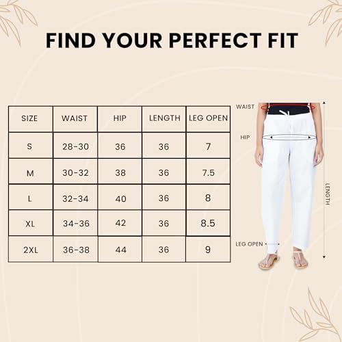 Happy Bunny Parallel Pants for Women 100% Cotton Ankle Length Trousers Regular Fit with Elastic Drawstring Stylish & Pockets Casual Formal Wear for Office & Home (MED, Off White) - Image 5