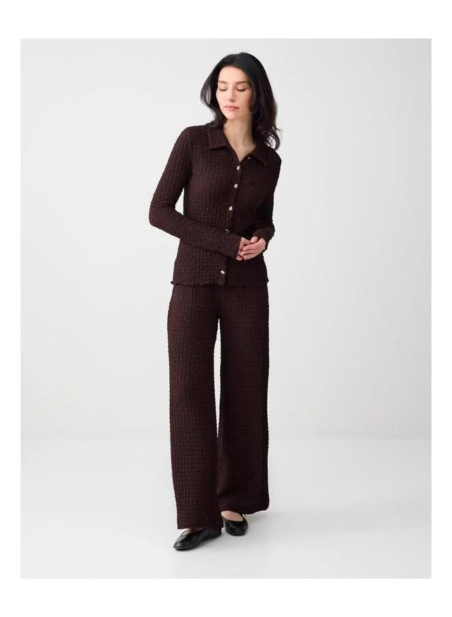 Jimmy Key Bitter Coffee Wide-Cut Textured Knit Pants.