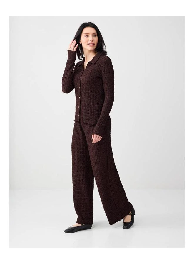 Jimmy Key Bitter Coffee Wide-Cut Textured Knit Pants.