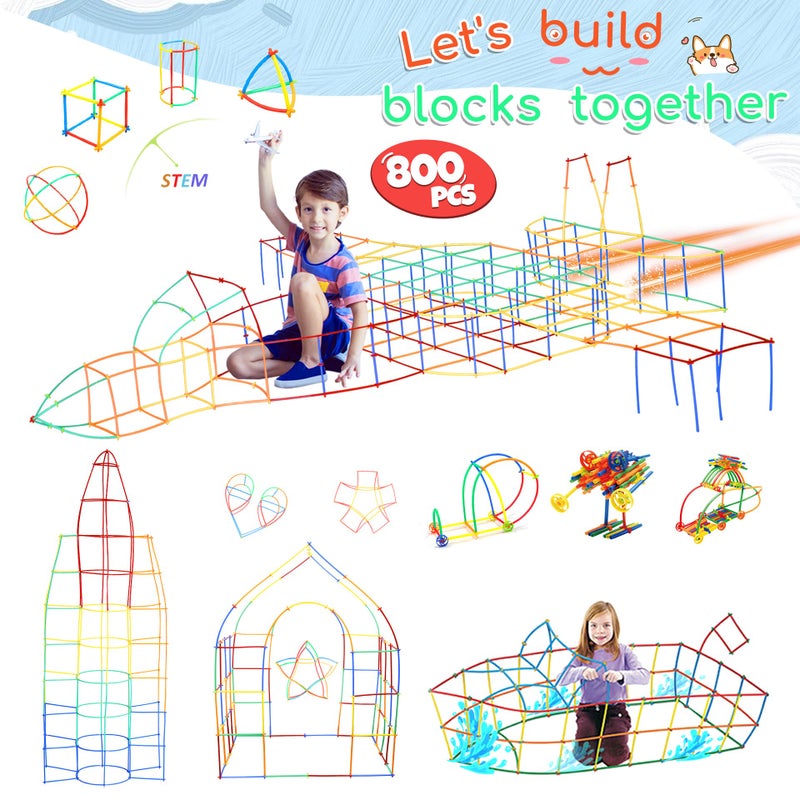 Ggiibro Straw Constructor Toys 800Pcs STEM Building Toy for 3 Year Interlocking Plastic Engineering Toys Thin Tube Blocks Educational Toy Kit for Indoor Kids Toy with a Storage Box - Image 3