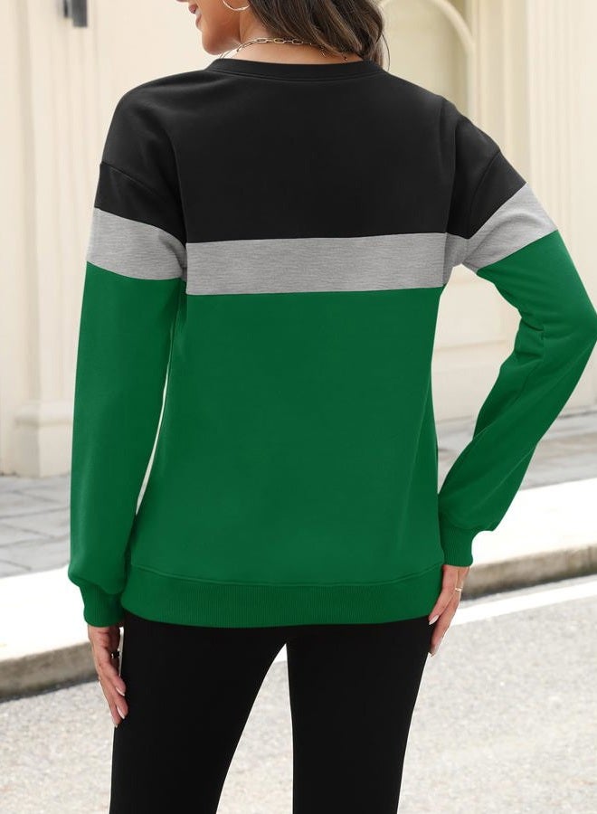 TICTICMISS Womens Sweatshirts Half Zip Fleece Pullover Tops Color Block Quarter Zipper Hoodies Fall Winter Clothes, Black-gray-green, M - Image 3