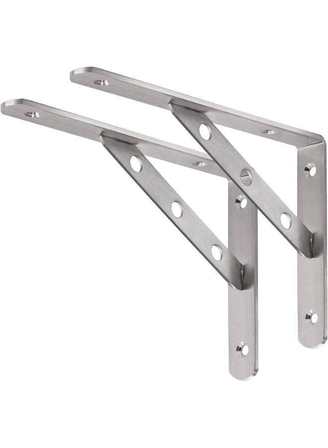 Rubik Rubik Shelf Brackets 8 inch - 2pcs Stainless Steel Solid Shelf Support, Corner Brace Joint Right Angle L Bracket, Space Saving DIY Bracket  - Image 1