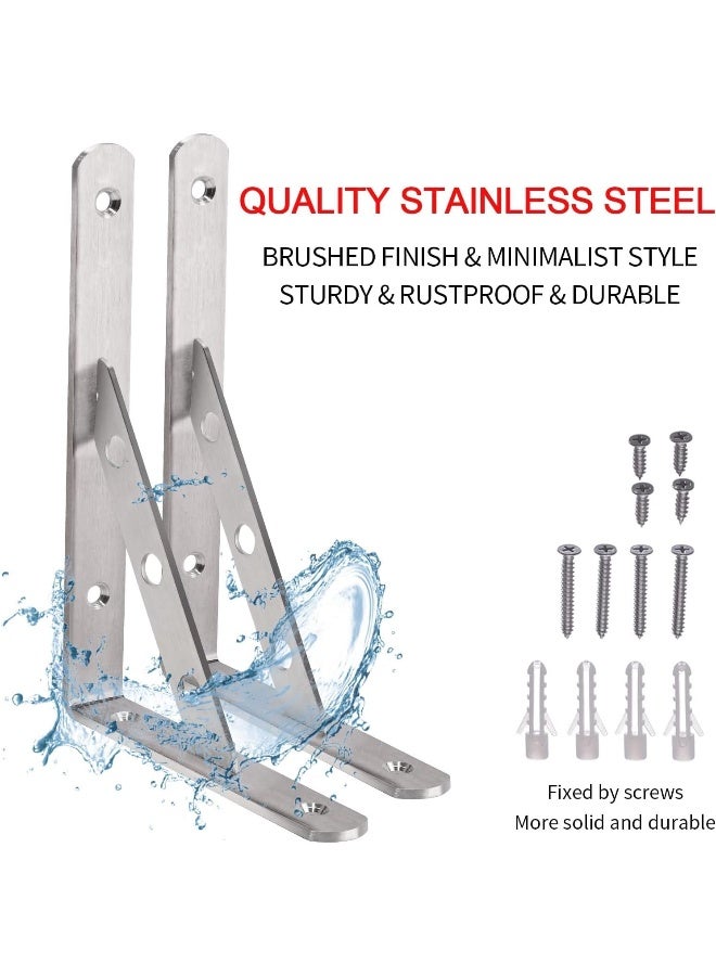 Rubik Rubik Shelf Brackets 8 inch - 2pcs Stainless Steel Solid Shelf Support, Corner Brace Joint Right Angle L Bracket, Space Saving DIY Bracket  - Image 4