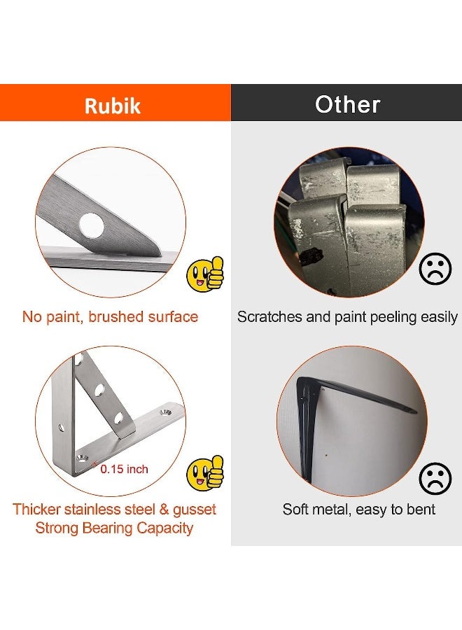 Rubik Rubik Shelf Brackets 8 inch - 2pcs Stainless Steel Solid Shelf Support, Corner Brace Joint Right Angle L Bracket, Space Saving DIY Bracket  - Image 2