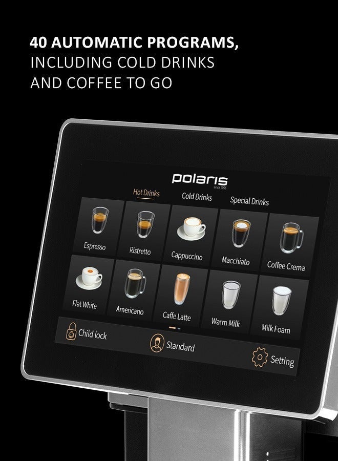 Polaris PACM 2081AC | 40 Auto Programs incl Cold & Coffee To Go | PROFI-CREAM | Wi-Fi Control | 20-Bar Pump | Built-In Grinder | 2-Cup Brewing | Beans & Ground | Thermo Cup Included | 3y Warranty - Image 5