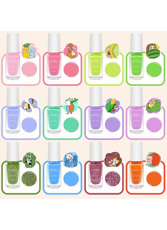 wakaniya - Kids Nail Polish Set For Girls 12 Candy Colors Mini Nail Polish Kit Nontoxic Waterbased Peeloff Quick Dry Nail Polish Low Odor Nail Set Ages 3+ - Image 1