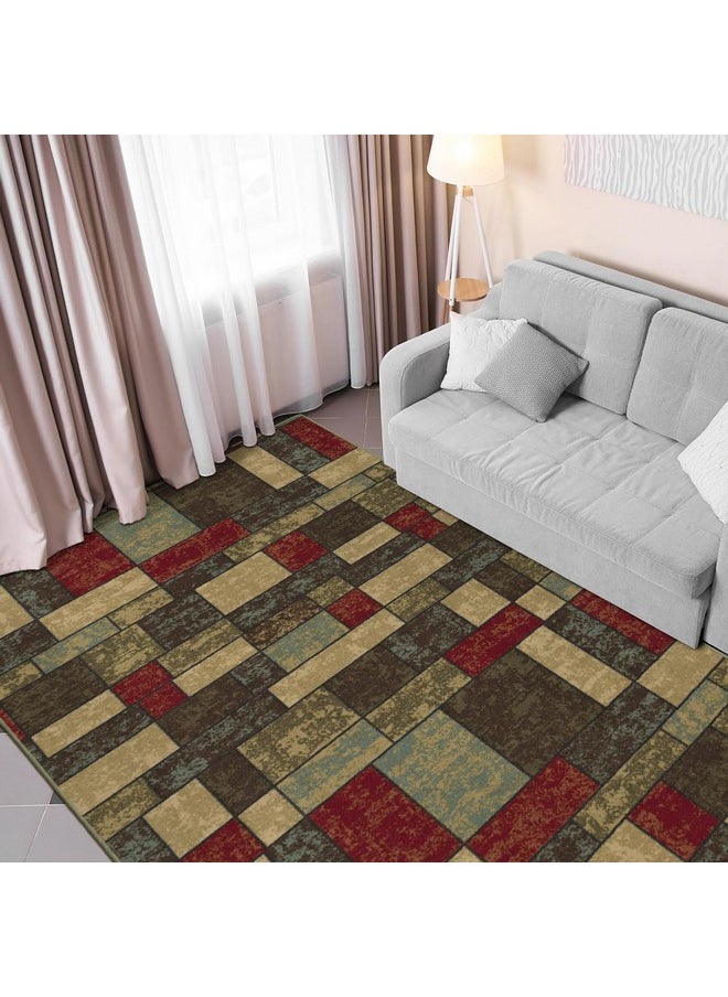 Ottomanson - Ottohome Collection Non-Slip Rubberback Boxes Design 3X5 Indoor Area Rug, 3'3" X 5', Multicolor - Image 1