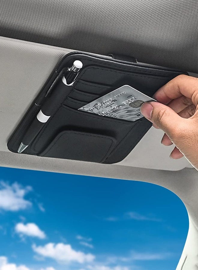 Lemon Small Leather Sun Visor Organizer for Car and Truck, Sunglass Holder, Card Sleeve Pocket, Document Holder for Registration, Driving License, Insurance, Pen, Chapstick - Image 1