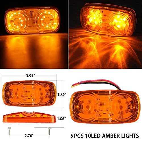 NEW SUN® 5 Pcs Amber 10-LED Trailer Side Marker Light, 4x2 Rectangular Surface Mount, High Brightness for Camper, Trucks, Rvs, 12V, Waterproof, Bullseye/Tiger Eye/Double Bubble Dsign Clearance Light - Image 2