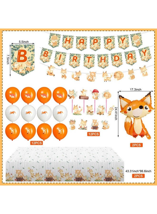 Outus زينة حفلة عيد ميلاد بموضوع الثعلب من أوتوس 224 قطعة - مستلزمات حفلة الثعلب تشمل لافتة بموضوع الحيوانات، بالونات، قمة كعكة، غطاء طاولة ورقي، مجموعة أدوات المائدة - Image 3