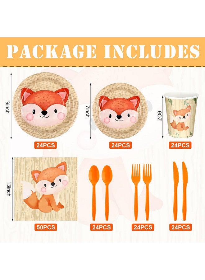 Outus زينة حفلة عيد ميلاد بموضوع الثعلب من أوتوس 224 قطعة - مستلزمات حفلة الثعلب تشمل لافتة بموضوع الحيوانات، بالونات، قمة كعكة، غطاء طاولة ورقي، مجموعة أدوات المائدة - Image 2