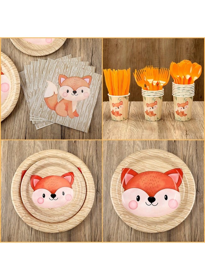 Outus زينة حفلة عيد ميلاد بموضوع الثعلب من أوتوس 224 قطعة - مستلزمات حفلة الثعلب تشمل لافتة بموضوع الحيوانات، بالونات، قمة كعكة، غطاء طاولة ورقي، مجموعة أدوات المائدة - Image 4