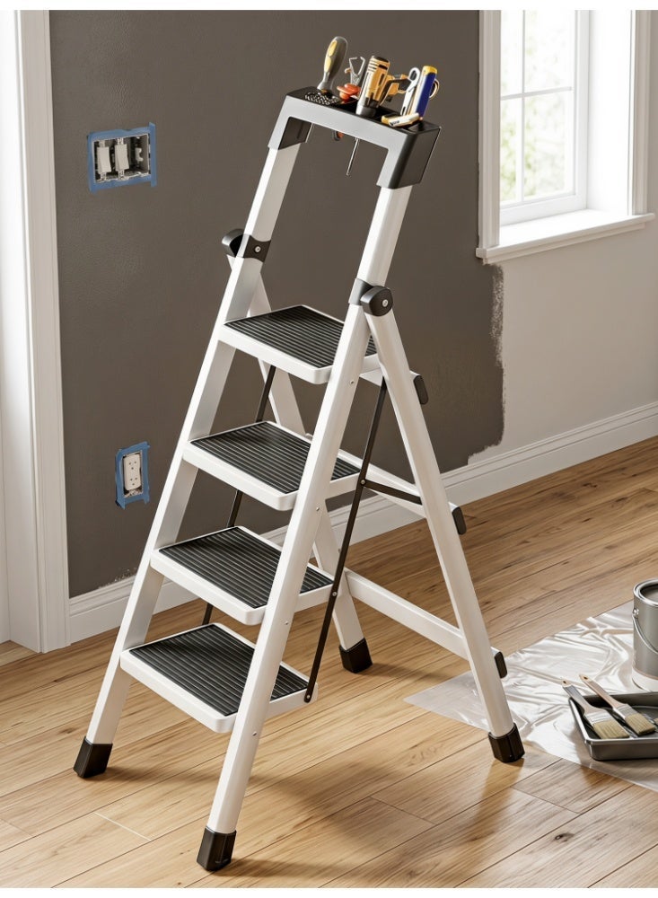 Zanotta Foldable Ladder 4 Steps, Home Folding Step with Tool Holder, Wide Anti-Slip Pedal, Adults Sturdy Steel Ladder for Home Kitchen Garden Office - Image 1