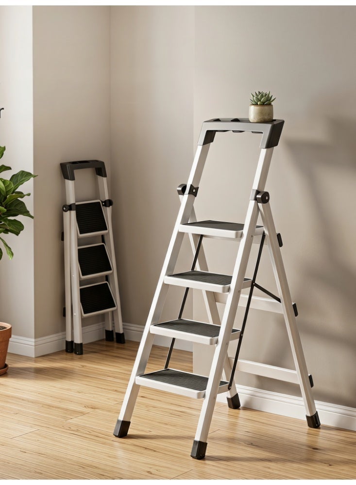 Zanotta Foldable Ladder 4 Steps, Home Folding Step with Tool Holder, Wide Anti-Slip Pedal, Adults Sturdy Steel Ladder for Home Kitchen Garden Office - Image 2