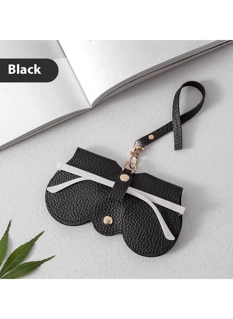 Healife Fashion Soft Eyeglasses Bag, Slim Portable Eyeglasses Case Sunglasses Pouch with Lanyard, Scratch Resistant Soft PU Leather Sunglasses Case Travel Eyeglasses Case (Black + Orange)  - Image 5