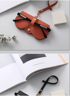Healife Fashion Soft Eyeglasses Bag, Slim Portable Eyeglasses Case Sunglasses Pouch with Lanyard, Scratch Resistant Soft PU Leather Sunglasses Case Travel Eyeglasses Case (Black + Orange)  - Image 2