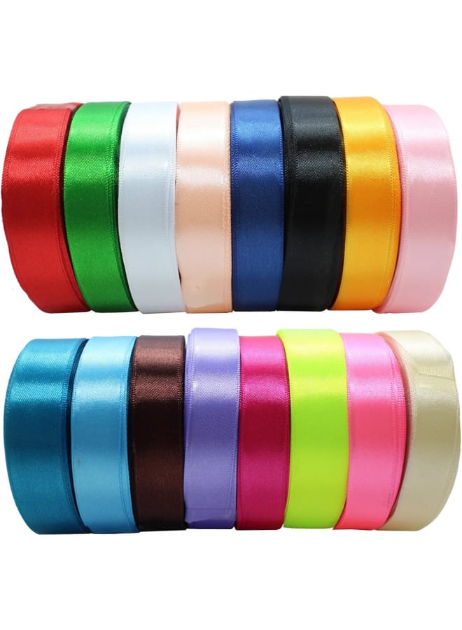 16 Rolls 400 Yards Double Face Solid Satin Fabric Ribbon Multi-Color ing for Gift age Wrapping Hair Bow Clips Accessories, Crafting, Sewing, Wedding, Decorator, etc (5/8" 15MM) - Image 1