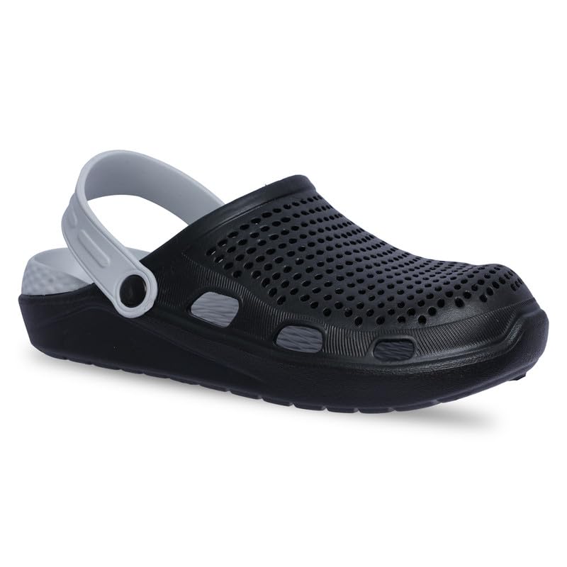PARAGON EVK10916G Stylish Clogs for Men | Water Ressistant, Lightweight, Comfortable, Durable Clogs with Adjustable Heel Strap | Easy Wash | Ideal for Outdoor Use Black-Grey - Image 1