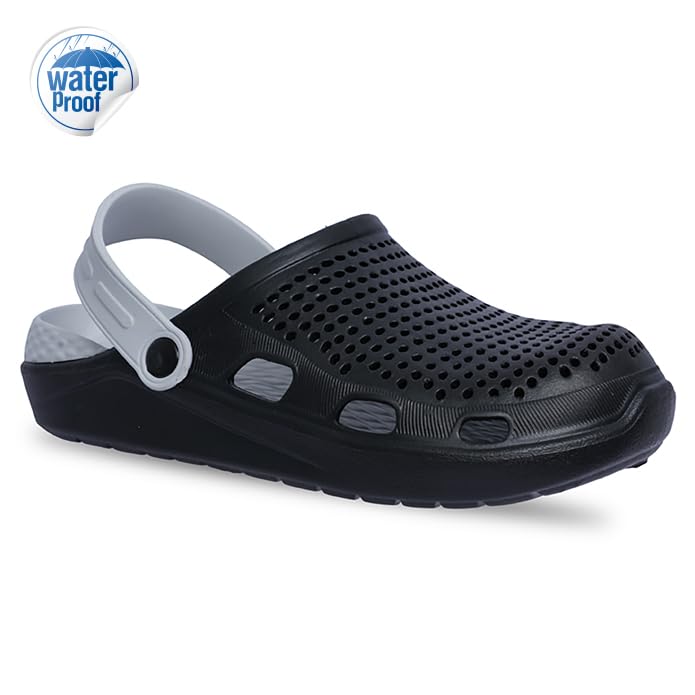 PARAGON EVK10916G Stylish Clogs for Men | Water Ressistant, Lightweight, Comfortable, Durable Clogs with Adjustable Heel Strap | Easy Wash | Ideal for Outdoor Use Black-Grey - Image 2