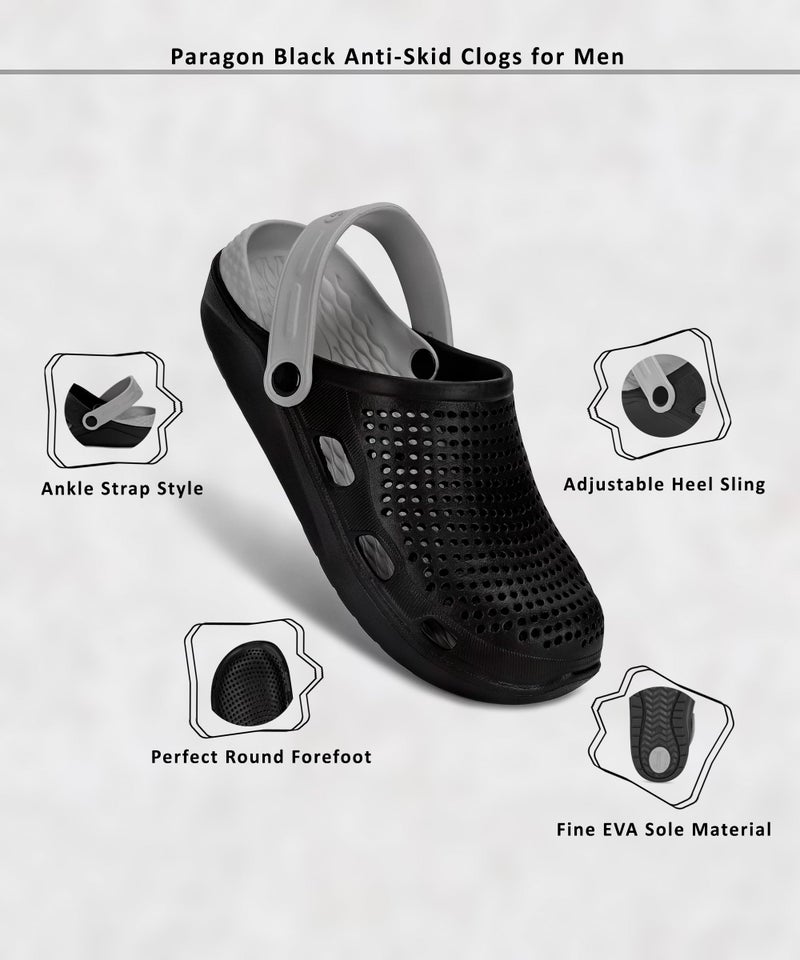 PARAGON EVK10916G Stylish Clogs for Men | Water Ressistant, Lightweight, Comfortable, Durable Clogs with Adjustable Heel Strap | Easy Wash | Ideal for Outdoor Use Black-Grey - Image 4