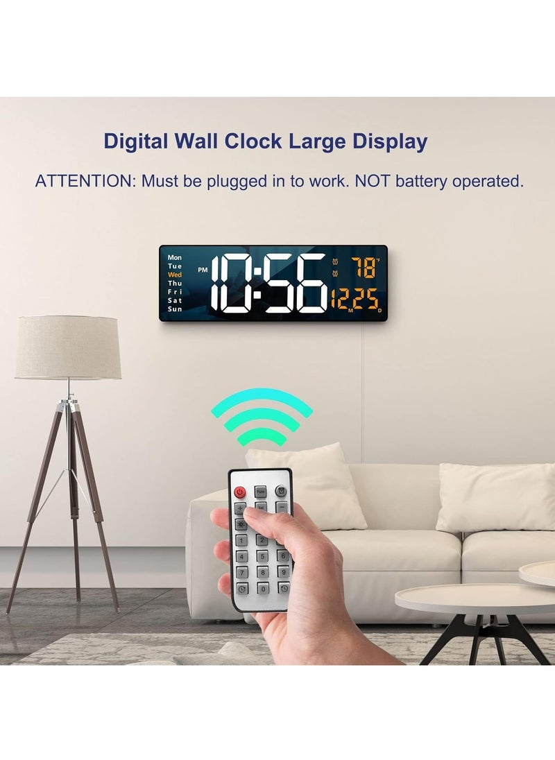 TIGER - Digital Wall Clock Large Display, 16.2 Inch LED Digital Clock | Modern Wall Clock with Remote Control | Automatic Brightness Dimmer | Displays Date, Week & Temperature | Ideal for Living Room Decor - Image 1