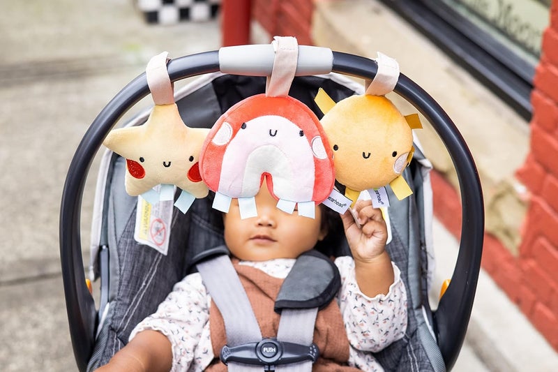 Pear Head Rainbow Sun and Stars Stroller Toys, Plush Corduroy Baby Travel Car Seat Accessories, Hanging Interactive Sensory, Gender-Neutral Newborn Gifts, Set of 3 - Image 5