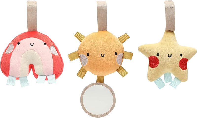 Pear Head Rainbow Sun and Stars Stroller Toys, Plush Corduroy Baby Travel Car Seat Accessories, Hanging Interactive Sensory, Gender-Neutral Newborn Gifts, Set of 3 - Image 1