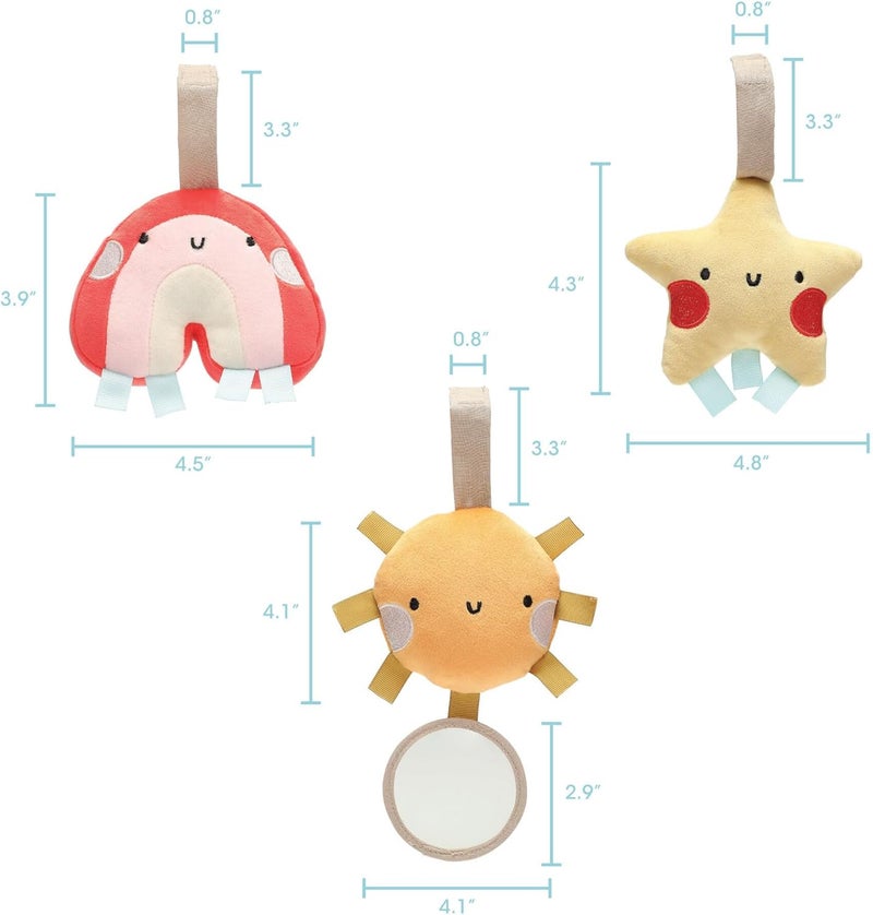 Pear Head Rainbow Sun and Stars Stroller Toys, Plush Corduroy Baby Travel Car Seat Accessories, Hanging Interactive Sensory, Gender-Neutral Newborn Gifts, Set of 3 - Image 3