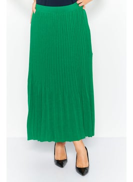 Women Textured Casual Maxi Skirt, Green
