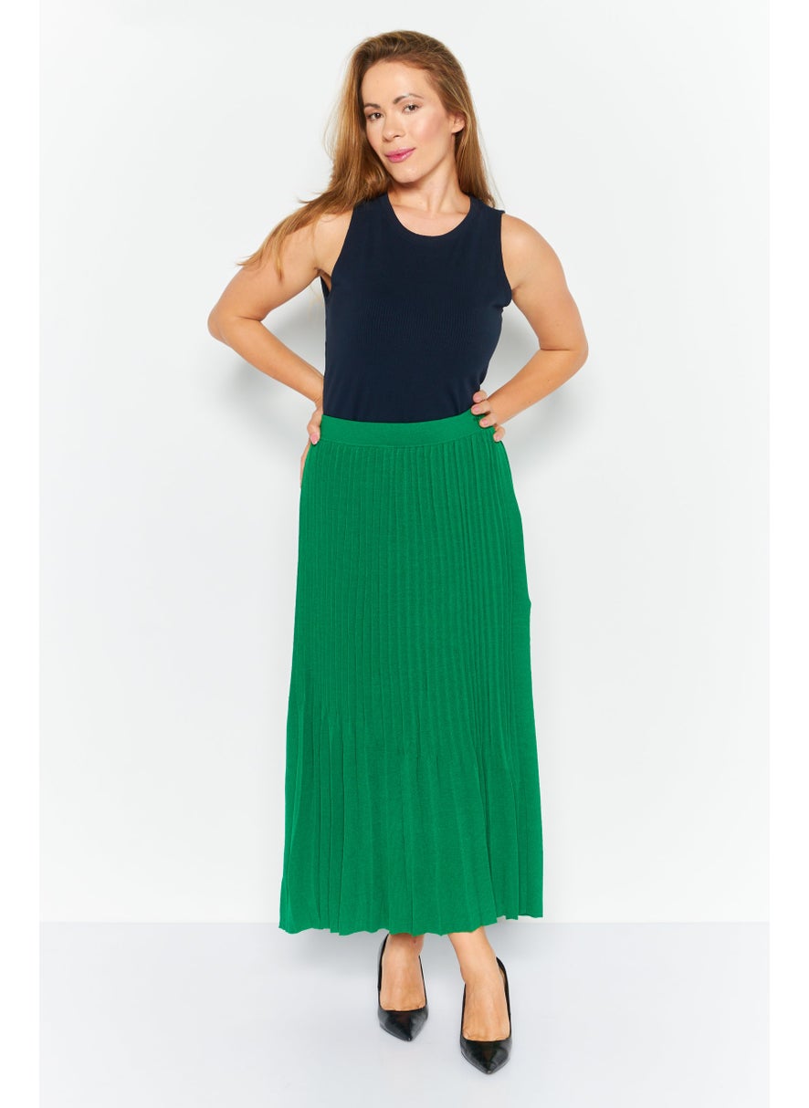 ESPRIT - Women Textured Casual Maxi Skirt, Green - Image 1