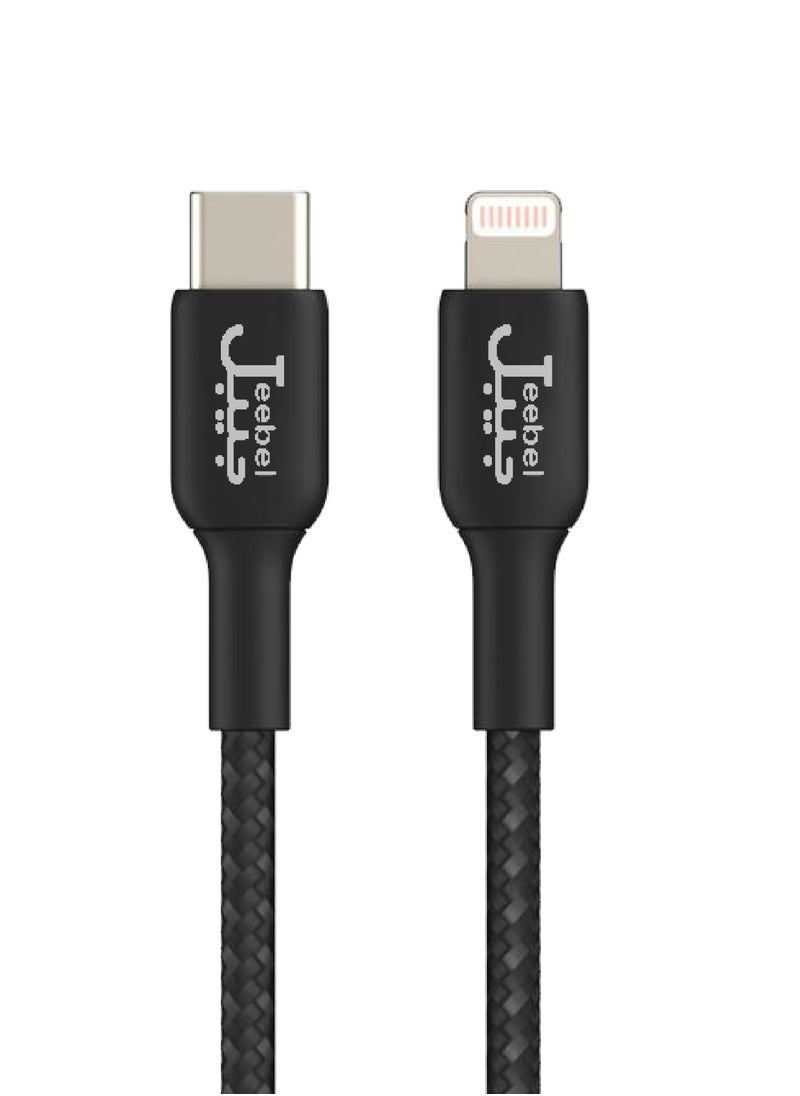 Jeebel - Original fabric charging cable from Lightning to USB-C, 2 meters long, black - Image 1