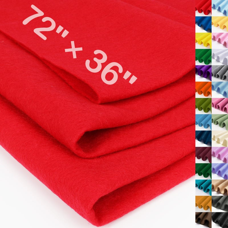 XSEINO Red Large Felt Fabric 72" X 36 "(2 Square Yards), 1.4 mm Thick Soft Felt Fabric Sheet for Crafts, Red Series Colors Soft Nonwoven Fabric, Fit for Decoration, Sewing, DIY Crafts - Image 1