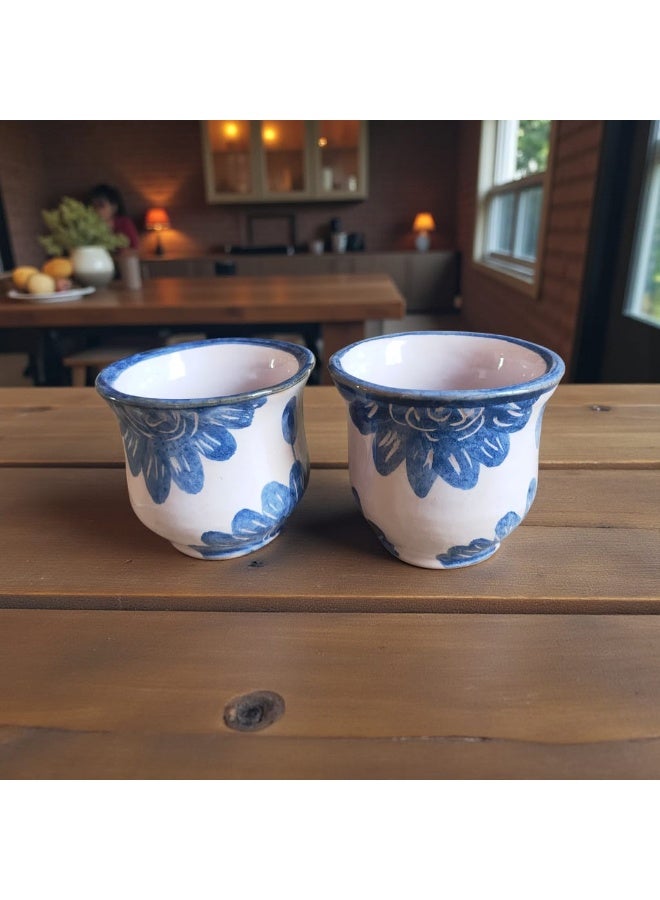 كلور زون بوتري 2 فنجان رسم يدوي 150 ملي بشكل مميز ، آمن للاستخدام في الميكروويف، مصنوع يدويًا من الفخار - Image 1