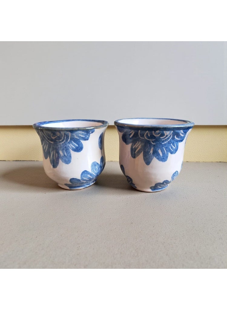 كلور زون بوتري 2 فنجان رسم يدوي 150 ملي بشكل مميز ، آمن للاستخدام في الميكروويف، مصنوع يدويًا من الفخار - Image 2