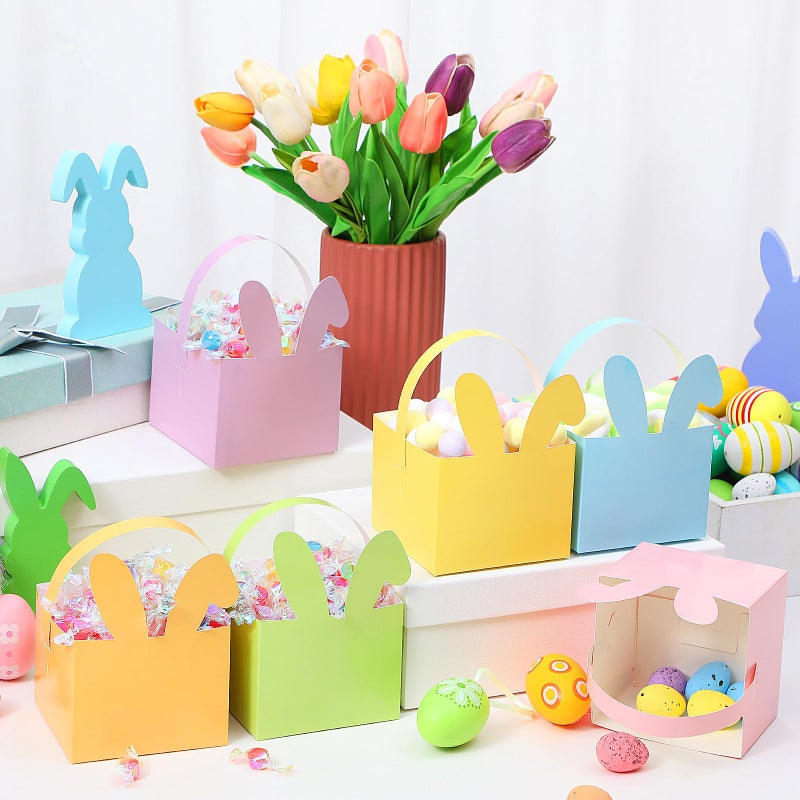 Kolldenn 72 Pcs Small Easter Basket Bulk Mini Pastel Bunny Candy Boxes with Handle, Gift Basket Containers, Candy Goody Cookie Treat Box for Easter Spring Party Favor - Image 4
