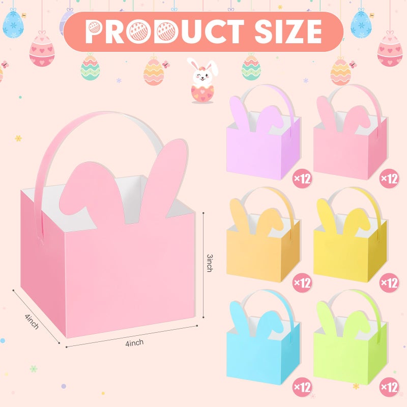 Kolldenn 72 Pcs Small Easter Basket Bulk Mini Pastel Bunny Candy Boxes with Handle, Gift Basket Containers, Candy Goody Cookie Treat Box for Easter Spring Party Favor - Image 2