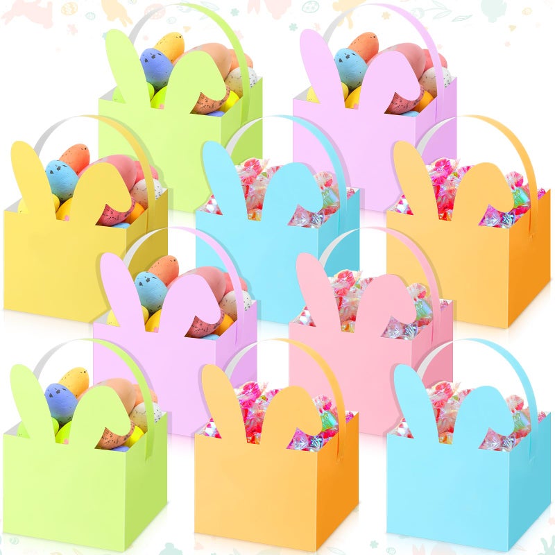 Kolldenn 72 Pcs Small Easter Basket Bulk Mini Pastel Bunny Candy Boxes with Handle, Gift Basket Containers, Candy Goody Cookie Treat Box for Easter Spring Party Favor - Image 1
