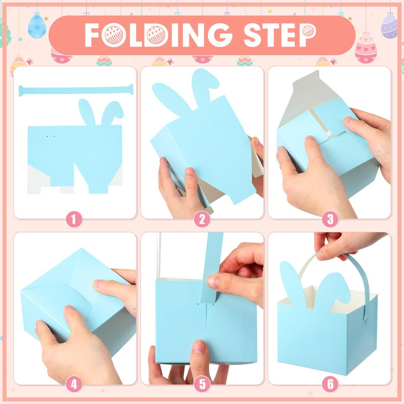 Kolldenn 72 Pcs Small Easter Basket Bulk Mini Pastel Bunny Candy Boxes with Handle, Gift Basket Containers, Candy Goody Cookie Treat Box for Easter Spring Party Favor - Image 3